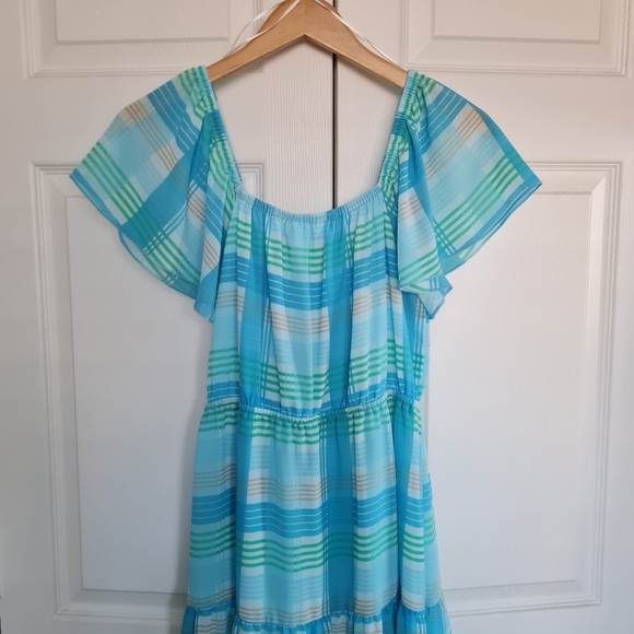 Time and Tru Women's Flutter Sleeve Tiered Dress. Sz,Small Color Blue - Picture 8 of 11